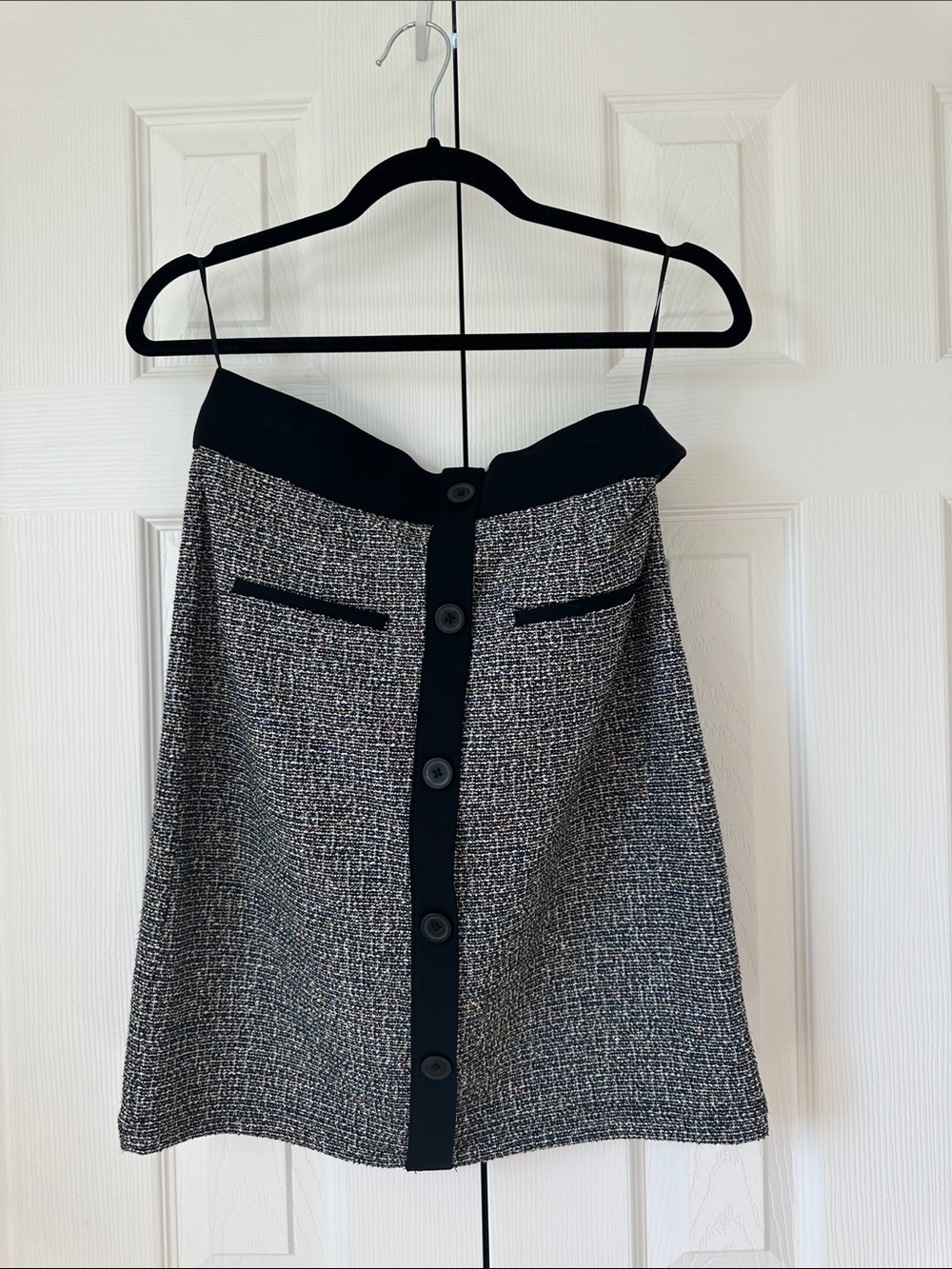 M&S Collection Black Tweed Button-Front mini pencil skirt- has stretch!